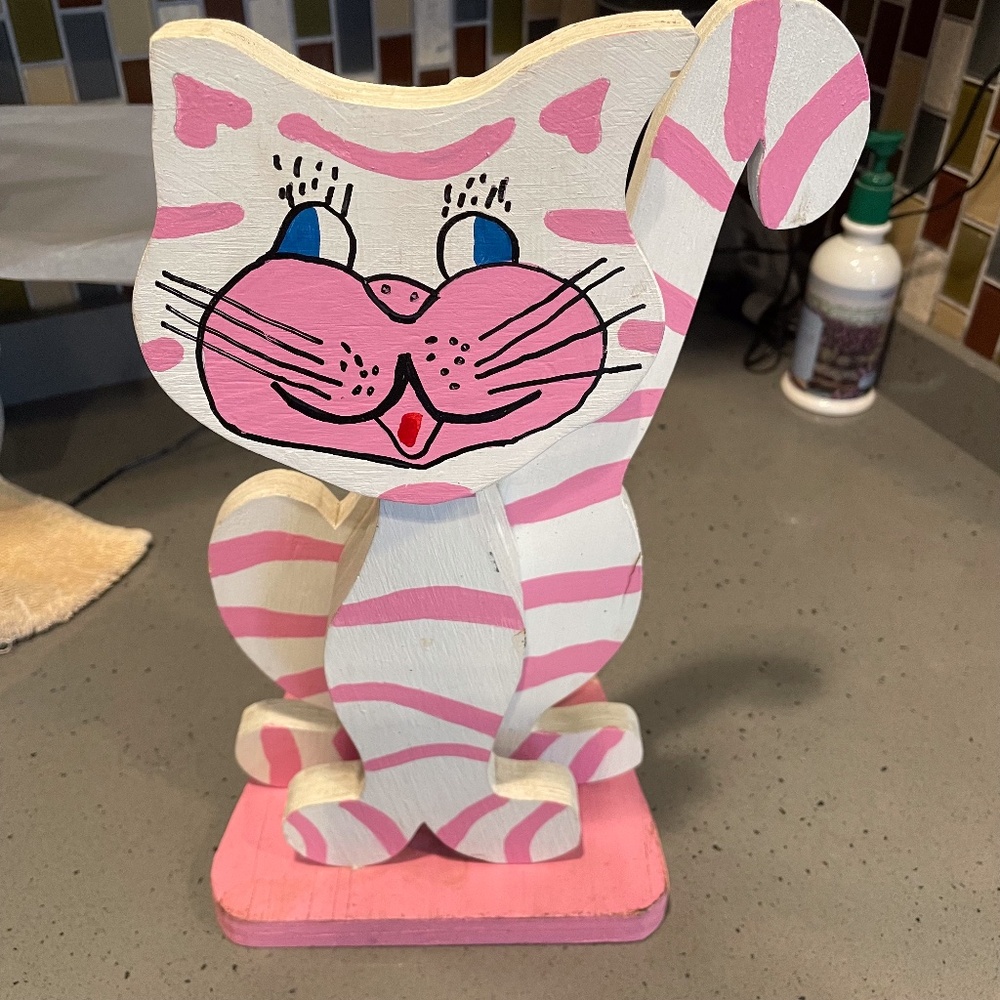 Wooden cat doorstop/decoration